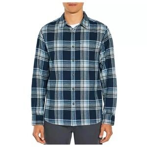 NEW Eddie Bauer Mens Small Flannel Shirt Black Iris Starling blue  plaid NWT $75